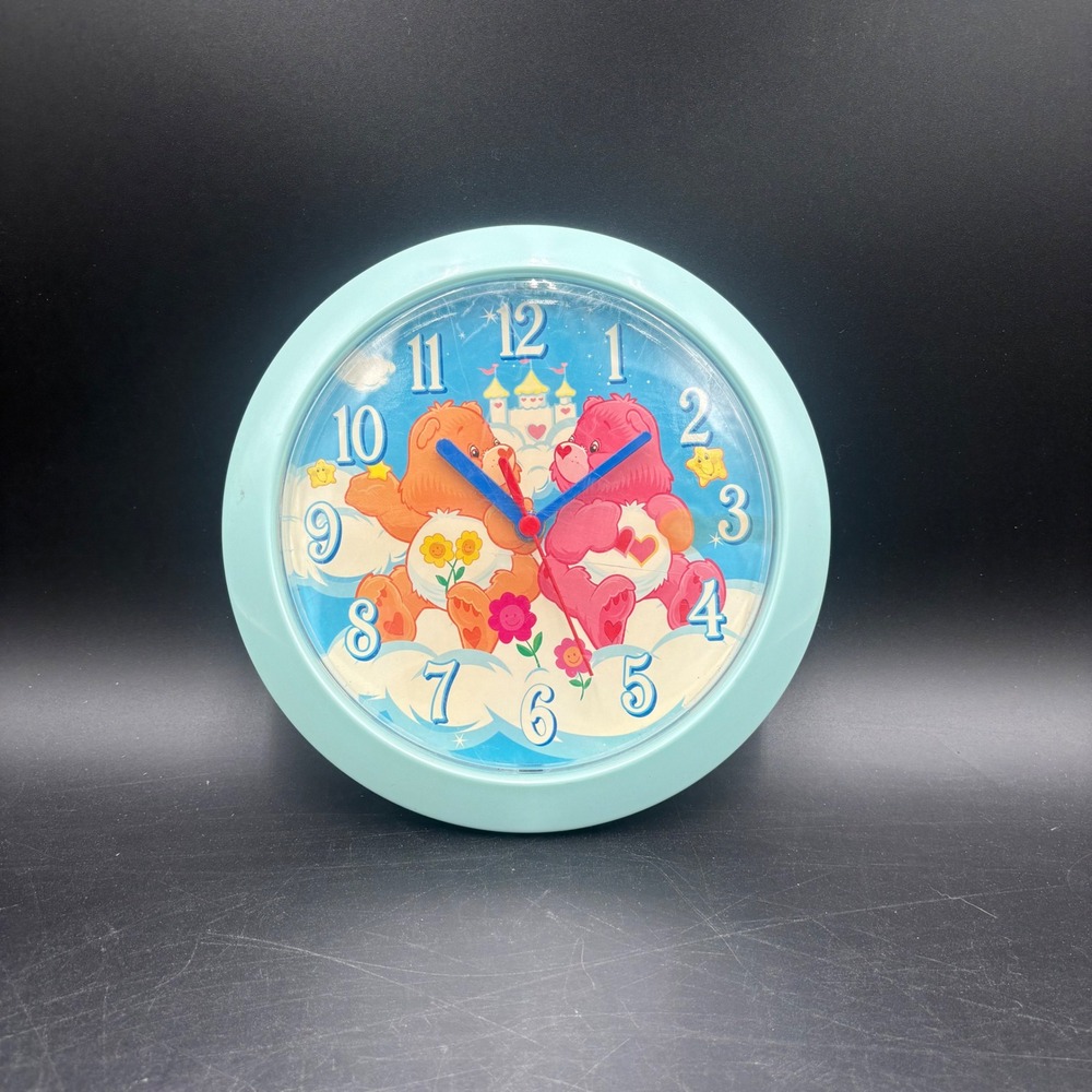 Care Bears Vintage 2003 Wall Clock Friend & Love-a-Lot Bear Blue 10 Inch Round